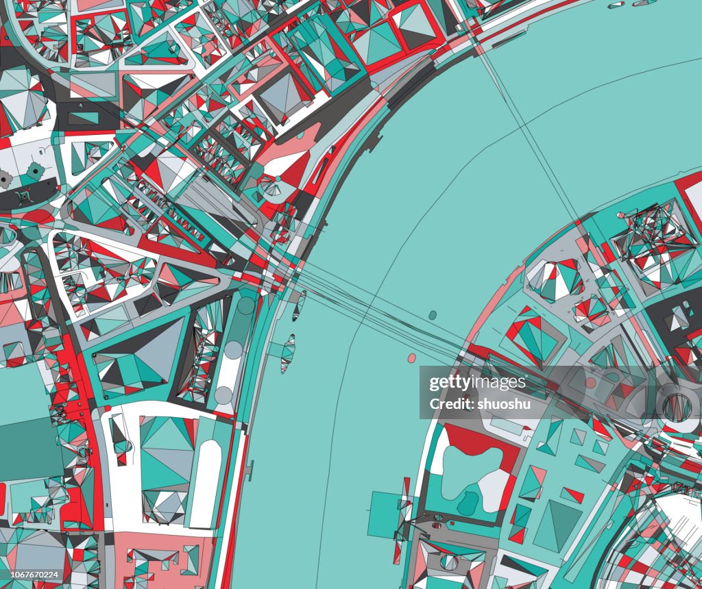 London Thames river ilustration map