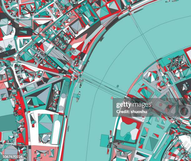 london thames river ilustration map - london eye aerial view stock illustrations