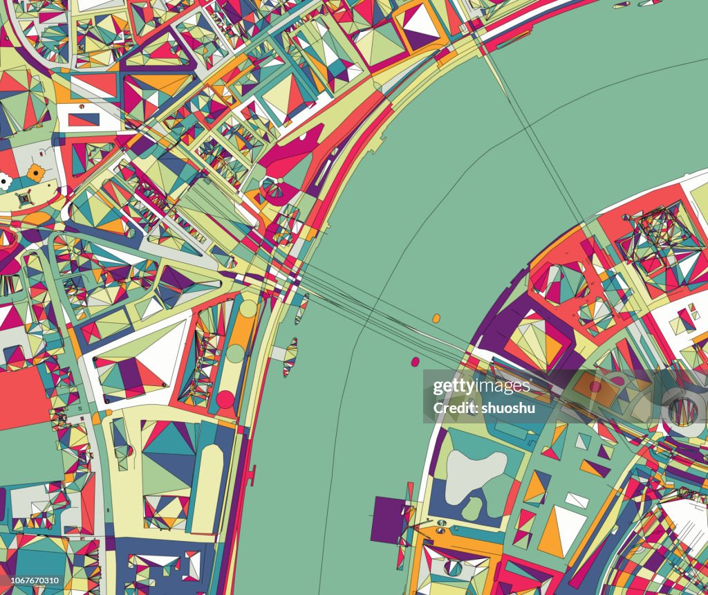 London Thames river ilustration map