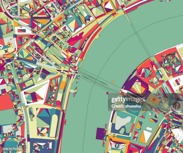 london thames river ilustration map - london aerial view stock illustrations