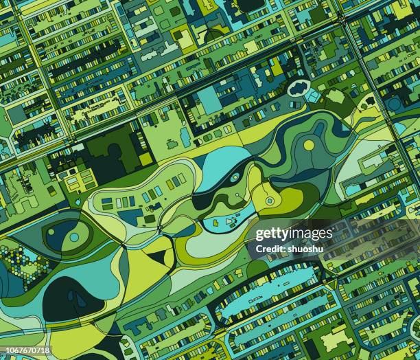 ilustration of amsterdam city structure - aerial park stock illustrations