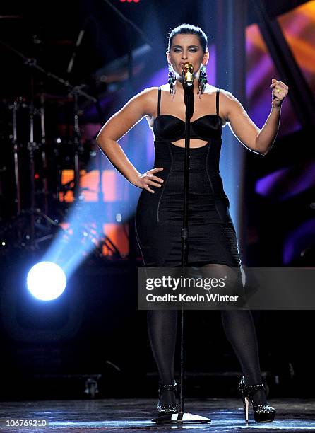 Singer Nelly Furtado performs onstage during the 11th annual Latin GRAMMY Awards at the Mandalay Bay Events Center on November 11, 2010 in Las Vegas,...