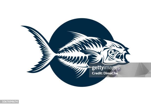 ilustraciones, imágenes clip art, dibujos animados e iconos de stock de vista lateral de peces silueta esqueleto - vertebrae