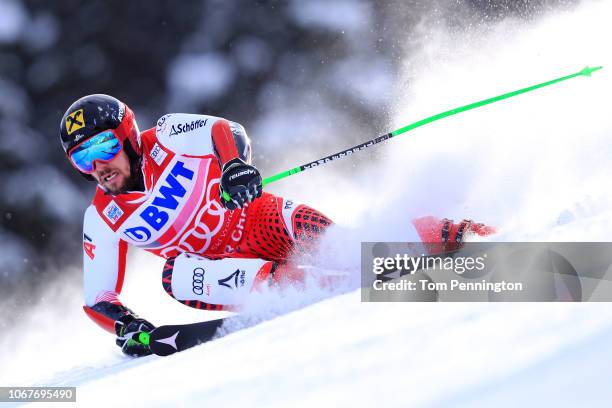 Marcel Hirscher of Austria skis the first run of the Audi FIS Alpine Ski World Cup Men's Giant Slalom on December 2, 2018 in Beaver Creek, Colorado.