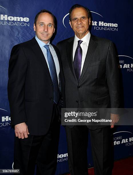 Yankees General Manager Brian Cashman and former Yankees manager Joe Torre attend the 8th Annual Joe Torre Safe at Home Foundation Gala at Pier Sixty...