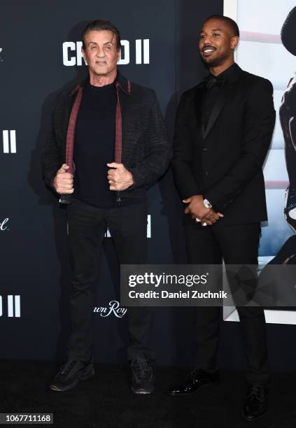 Sylvester Stallone and Michael B. Jordan attend the 'Creed II' New York Premiere at AMC Loews Lincoln Square on November 14, 2018 in New York City.