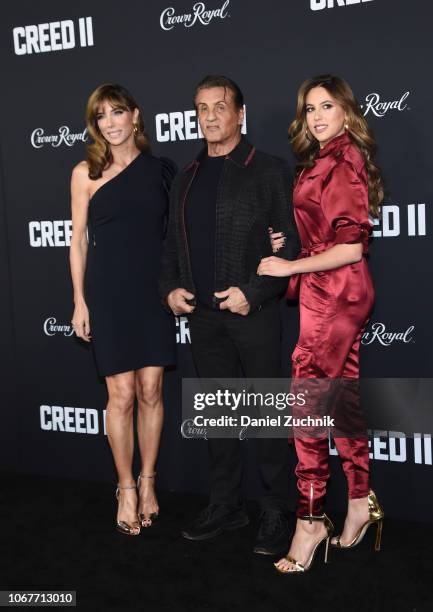 Jennifer Flavin, Sylvester Stallone and daughter Sophia Stallone attend the 'Creed II' New York Premiere at AMC Loews Lincoln Square on November 14,...