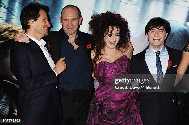 Producer David Heyman, and actors Ralph Fiennes, Helena Bonham Carter and Daniel Radcliffe attend the World Premiere of Harry Potter And The Deathly...