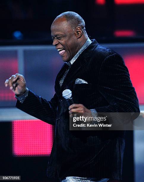Singer Johnny Ventura performs onstage during the 11th annual Latin GRAMMY Awards at the Mandalay Bay Events Center on November 11, 2010 in Las...