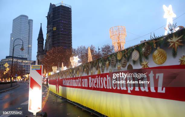 Security barrier protects the Christmas market at Breitscheidplatz, at which an attack by the driver of a truck deliberately plowing into a crowd two...