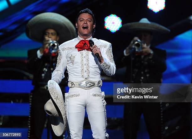 Singer Pedro Fernandez performs onstage during the 11th annual Latin GRAMMY Awards at the Mandalay Bay Events Center on November 11, 2010 in Las...