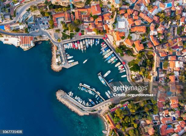 aerial view of antalya harbour (kaleici) - antalya stock pictures, royalty-free photos & images