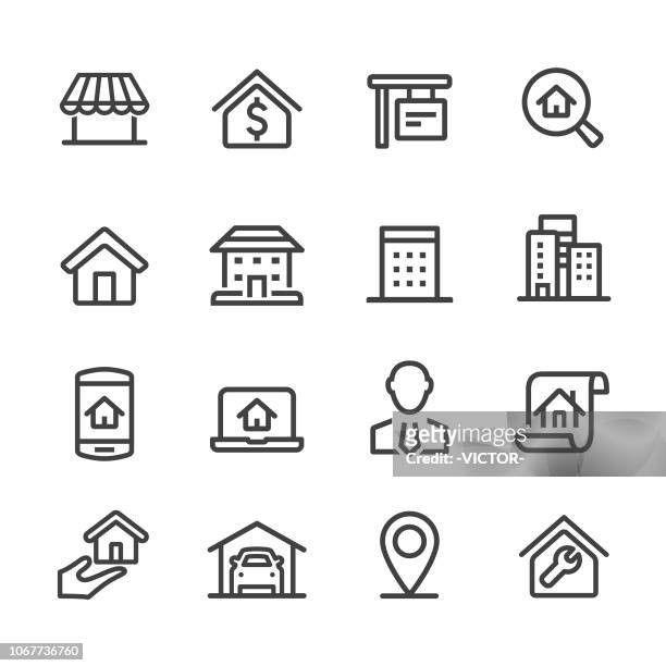 illustrazioni stock, clip art, cartoni animati e icone di tendenza di icone della casa e del settore immobiliare - serie acme - agente immobiliare