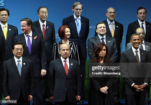 Leaders from the Group of 20 nations take part in a photo session at the G-20 Seoul Summit 2010, in Seoul, South Korea, on Friday, Nov. 12, 2010....