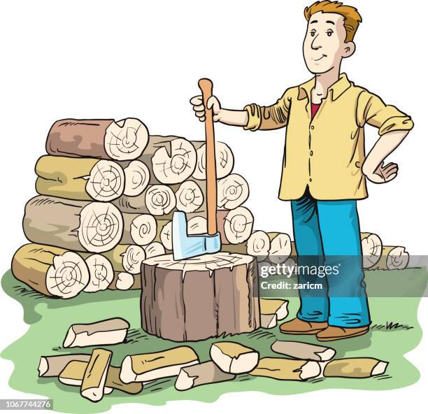 holz hacken. axt im baumstumpf - holzhacken stock-grafiken, -clipart, -cartoons und -symbole