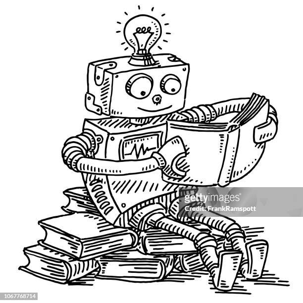機器人閱讀書籍機器學習概念圖 - enciclopedia 幅插畫檔、美工圖案、卡通及圖標