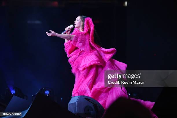 Beyonce performs during the Global Citizen Festival: Mandela 100 at FNB Stadium on December 2, 2018 in Johannesburg, South Africa.