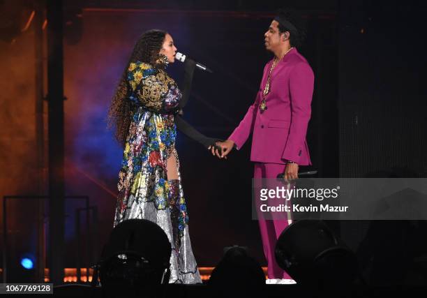Beyonce and Jay-Z perform during the Global Citizen Festival: Mandela 100 at FNB Stadium on December 2, 2018 in Johannesburg, South Africa.