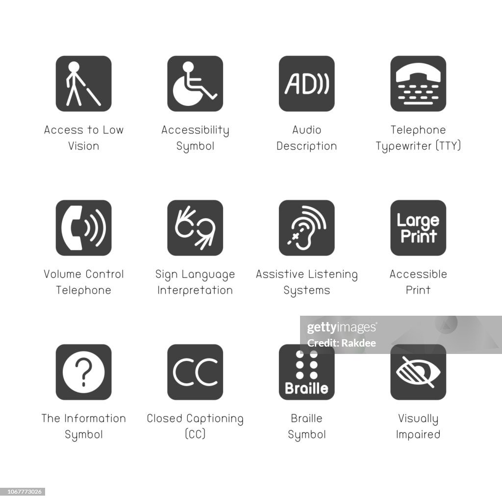 Iconos de accesibilidad discapacitados - serie gris