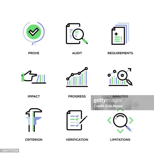 assessment line icon set - educational test results stock illustrations