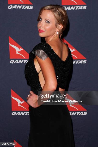 Christie Lee Sharpe arrives at Qantas's 90th anniversary gala dinner at the Qantas Sydney jet base on November 12, 2010 in Sydney, Australia.