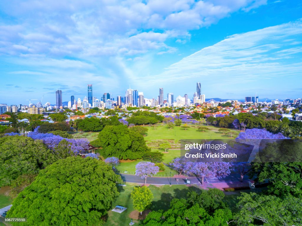 Aerial View overlooking Brisbane City Australia