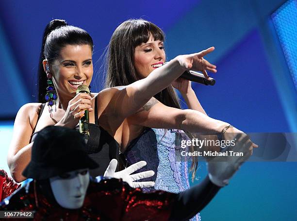 Nelly Furtado and Mala Rodriguez perform onstage at the 11th Annual Latin Grammy Awards at Mandalay Bay Events Center on November 11, 2010 in Las...