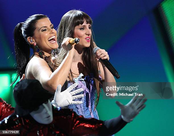 Nelly Furtado and Mala Rodriguez perform onstage at the 11th Annual Latin Grammy Awards at Mandalay Bay Events Center on November 11, 2010 in Las...