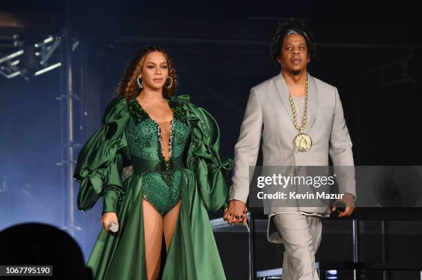 Beyonce and Jay-Z perform during the Global Citizen Festival: Mandela 100 at FNB Stadium on December 2, 2018 in Johannesburg, South Africa.