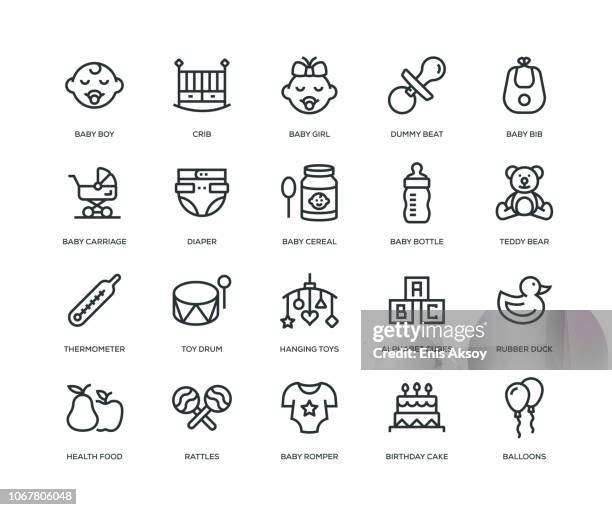 ilustrações, clipart, desenhos animados e ícones de ícones de bebê - linha série - rubber