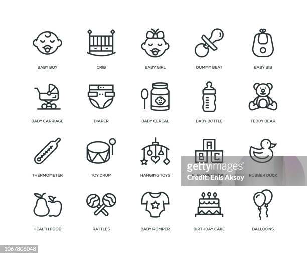 baby icons - line series - toy rattle stock illustrations