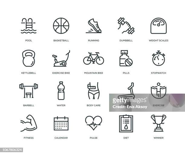 fitness icons - line series - exercise machine stock-grafiken, -clipart, -cartoons und -symbole
