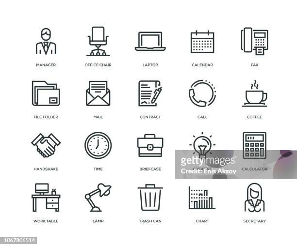 büro und arbeitsplatz ikonen - line serie - büro stock-grafiken, -clipart, -cartoons und -symbole