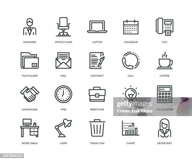 bildbanksillustrationer, clip art samt tecknat material och ikoner med kontoret och arbetsplatsen ikoner - line serien - skrivbord