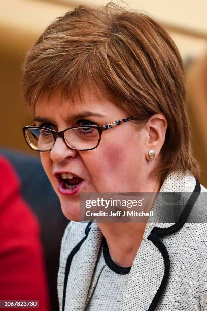 First Minister of Scotland Nicola Sturgeon responds to questions during first minister's questions in the Scottish Parliament on November 15, 2018 in...