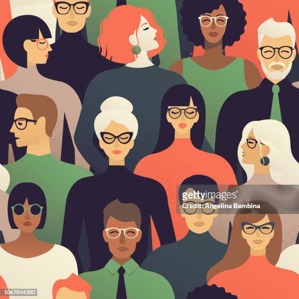 Seamless pattern of many different people profile heads Vector background.