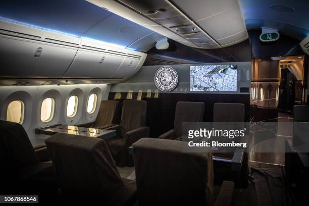 The interior of the Mexican Presidential 'Jose Maria Morelos y Pavon,' a Boeing Co. 787-8 Dreamliner aircraft, is seen in Mexico City, Mexico, on...