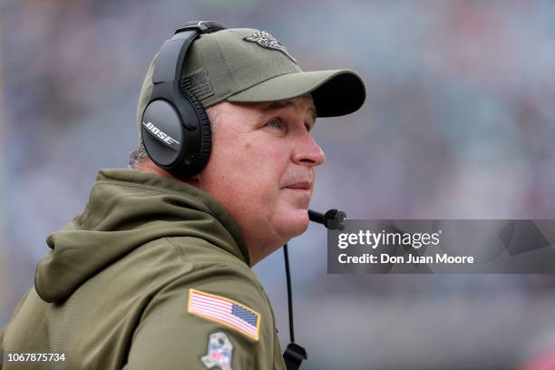 Head Coach Doug Marrone of the Jacksonville Jaguars on the sidelines during the game against the Indianapolis Colts at TIAA Bank Field on December 2,...