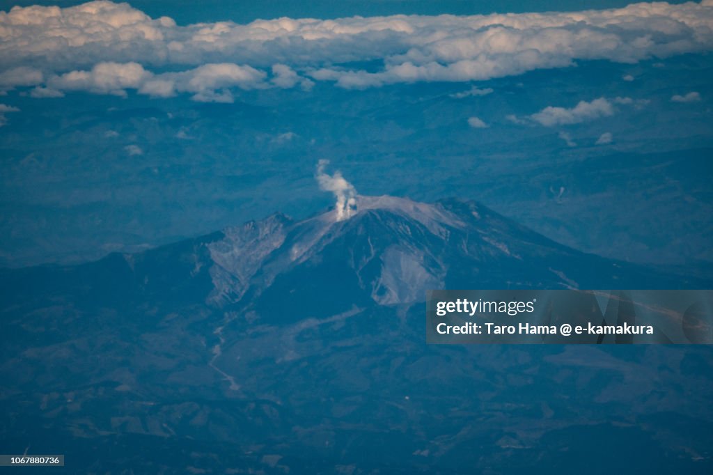 Mt. Ontake in Gifu prefecture in Japan daytime aerial view from airplane