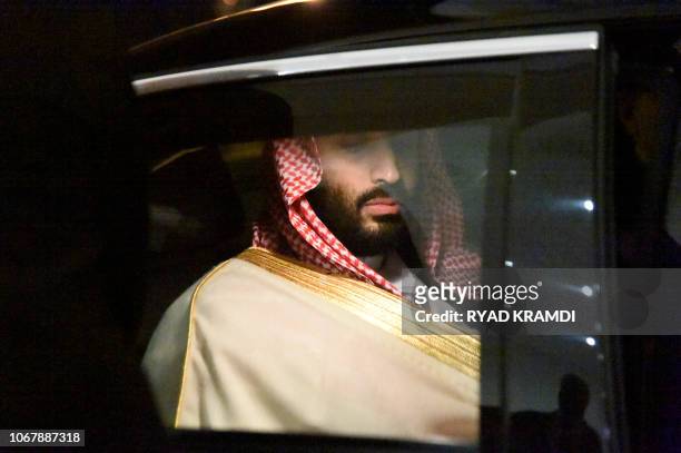Saudi Crown Prince Mohammed bin Salman is driven to a meeting with Algerian Prime Minister upon the former's arrival at Algiers on December 2, 2018.