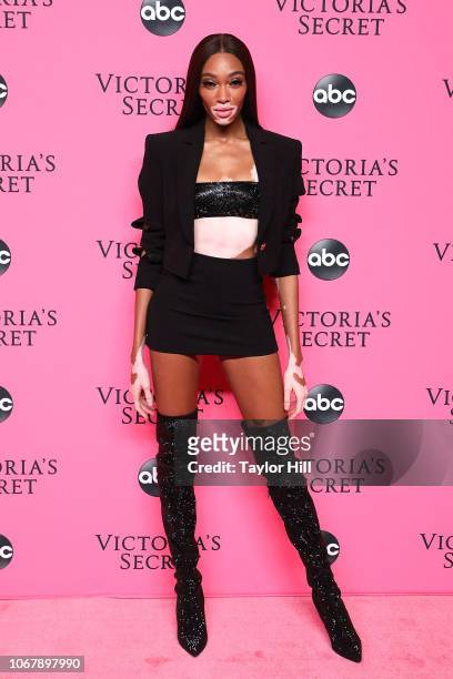 Winnie Harlow attends the 2018 Victoria's Secret Fashion Show Viewing Party at Spring Studios on December 2, 2018 in New York City.
