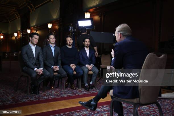 Thomas Kail, Andy Blankenbuehler, Lin-Manuel Miranda and Alex Lacamoire from the 'Hamilton' creative team during a CBS Morning News interview taping...