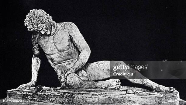 marble statue on the capitol in rome: the dying gaul - greek statue line drawing stock illustrations