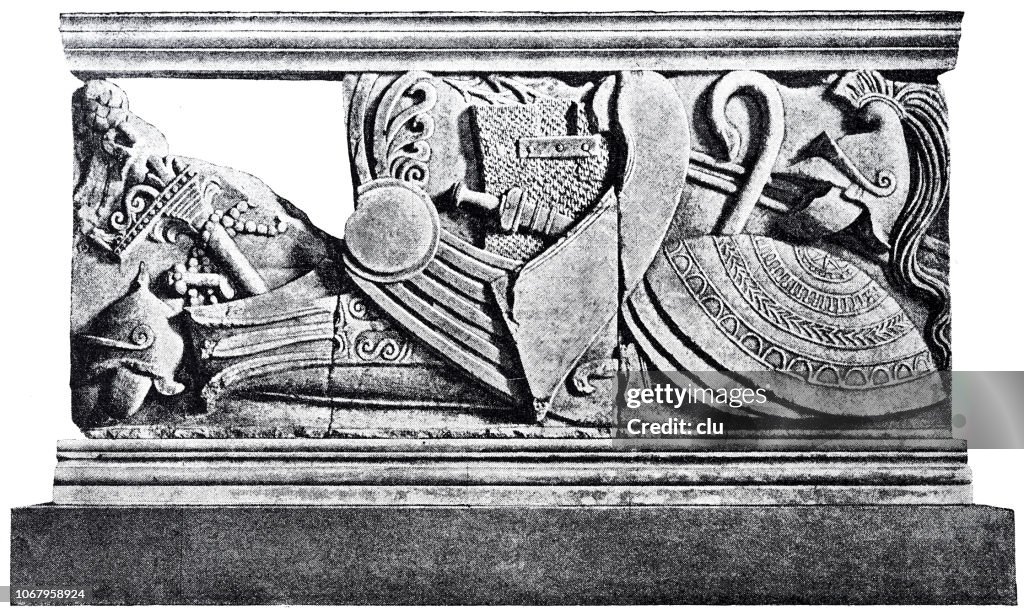 Marble balustrade of the Athena Hall in Pergamon