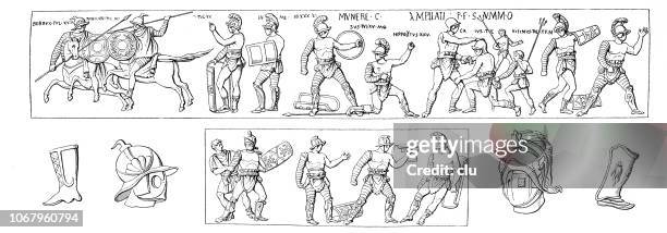 gladiator fights in ancient rome - gladiator stock illustrations