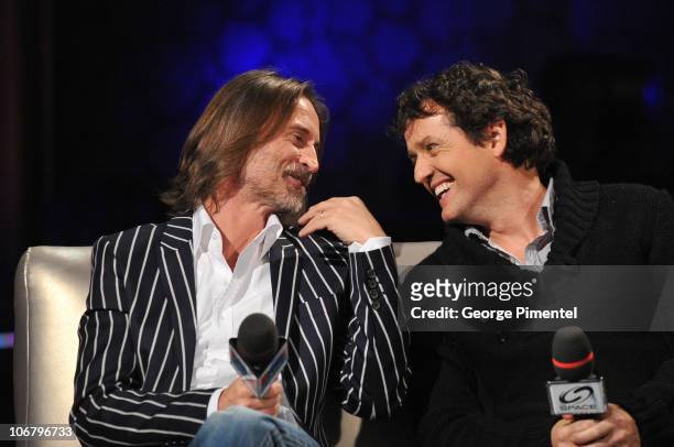 Actors Robert Carlyle and Louis Ferreira attend the Innerspace Stargate Universe Special at the Masonic Temple on November 12, 2010 in Toronto,...