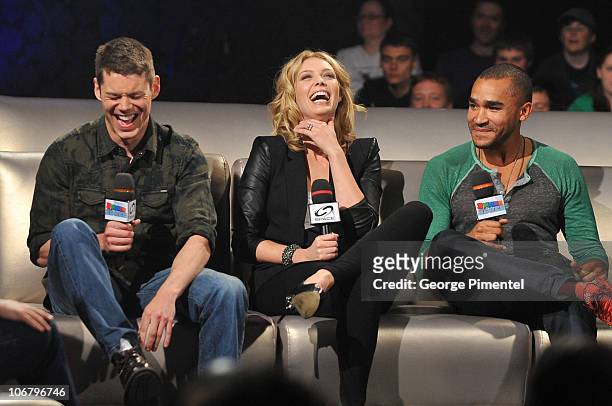 Actor Brian J. Smith, actress Alaina Huffman, actor Jamil Walker Smith attend the Innerspace Stargate Universe Special at the Masonic Temple on...