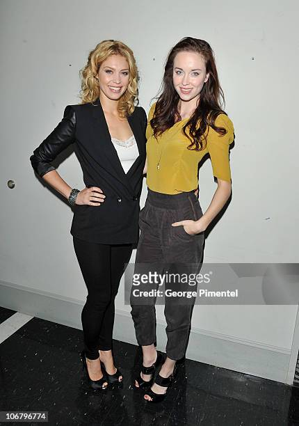 Actresses Alaina Huffman and Elyse Levesque attend the Innerspace Stargate Universe Special at the Masonic Temple on November 12, 2010 in Toronto,...