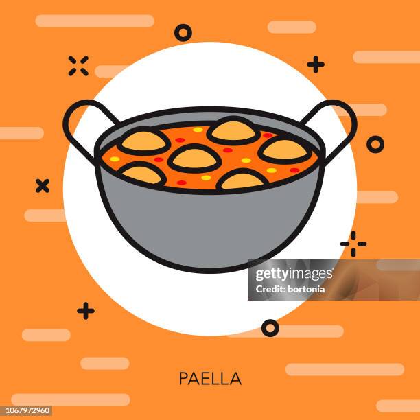 paella thin line spain icon - spanish food stock illustrations