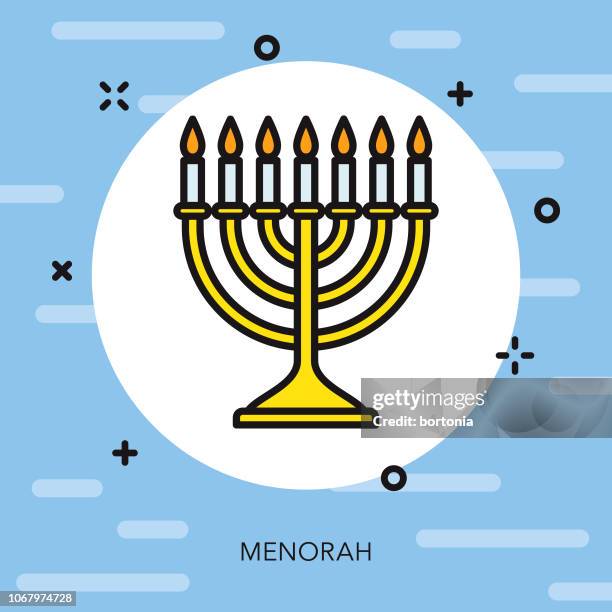 menorah thin line hannukah icon - prayer circle stock illustrations